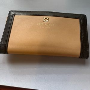 Kate Spade leather bifold wallet tan with black trim